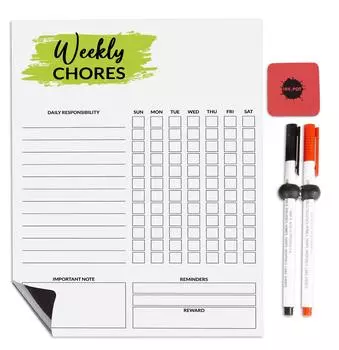 Inkdotpot Магнитная доска Еженедельные обязанности по дому Таблица для холодильника - Сухое стирание Диаграмма поведения для детей 8.5x11 Inches белый