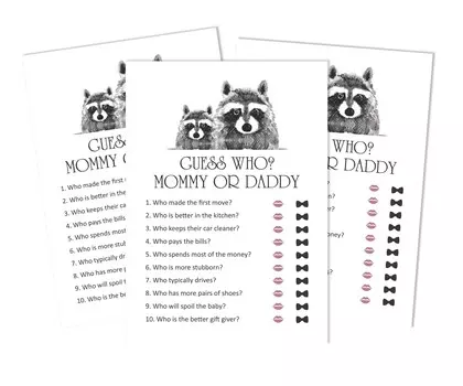 Inkdotpot Mommy Or Daddy Who Said it Game Gender Neutral Bear Animals Set of 50 Fun Baby Shower Game Party Supply 5 x 7 Inches белый