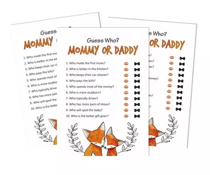 Inkdotpot Mommy Or Daddy Who Said it Game Gender Neutral Fox Animals Set of 50 Fun Baby Shower Game Party Supply 5 x 7 Inches белый