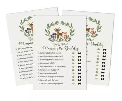 Inkdotpot Mommy Or Daddy Who Said it Game Gender Neutral Leave Wreath & Animals Set of 50 Fun Baby Shower Game Party Supply 5 x 7 Inches зелёный