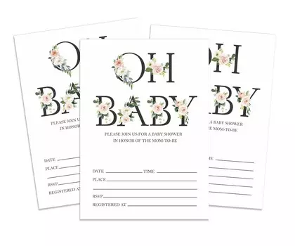 Inkdotpot Набор из 30 Oh Baby Gender Neutral Baby Shower Приглашения - Baby Shower Book Request Cards Приглашения Это Мальчик Это Девочка 2 x 3.5 Inches белый