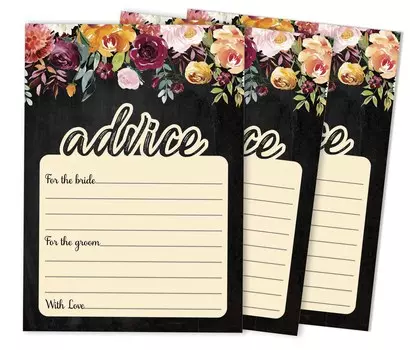 Inkdotpot Набор из 50 советов для жениха и невесты, черные цветочные карточки с советами, игра-развлечение на свадьбу, гостевая книга, альтернатива 5x7 дюймов 5 x 7 Inches чёрный