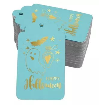 Inkdotpot Настоящая Золотая Фольга Счастливый Хэллоуин Хэллоуин Теги Пользу Повесить Бумажные Теги 100 50 Gold Foil Tags аква голубой