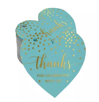 Inkdotpot Настоящая золотая фольга Спасибо, что отпраздновали с нами Свадебный душ-Детский душ-Выход на пенсию-Свадьба-День рождения Бирки Пользу Повесьте бумажные бирки 100 50 Gold Foil Tags аква голубой