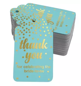 Inkdotpot Настоящая золотая фольга Спасибо за празднование невесты, которая будет свадебным душем, бирки в пользу повесить бумажные бирки 100 50 Gold Foil Tags аква голубой
