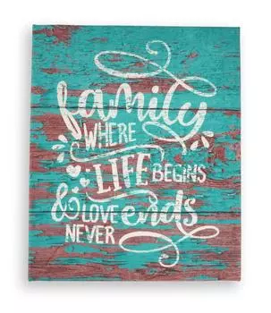 Inkdotpot натянутый холст цитаты настенный художественный декор, семья, где начинается жизнь и любовь никогда не заканчивается настенный декор-12x15 12 x 15 inches тил синий