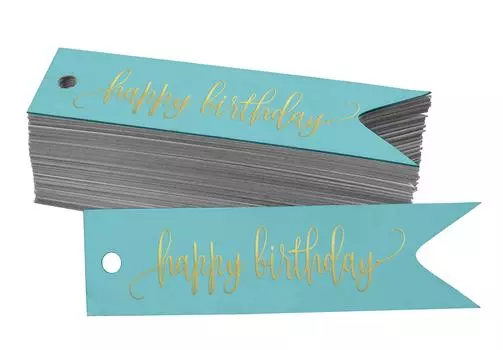 Inkdotpot Pack из 100 бумажных бирок из настоящей золотой фольги с днем рождения 50 Gold Foil Tags аква голубой