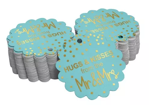 Inkdotpot Pack из 100 бумажных бирок из настоящей золотой фольги «Объятия и поцелуи со свадьбы» 50 Gold Foil Tags аква голубой