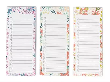 Inkdotpot Pack из 3 магнитных блокнотов со списком дел на холодильник, магнитные блокноты для холодильника, цветочный дизайн (50 листов 8.75x3.8 Inches разноцветный