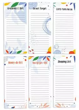 Inkdotpot Pack из 6 забавных магнитных списков для сухого стирания для холодильника, Wipe Clean w NoStain, быстрые заметки Список покупок и продуктов Белая доска для холодильника 8.75x3.8 cm разноцветный