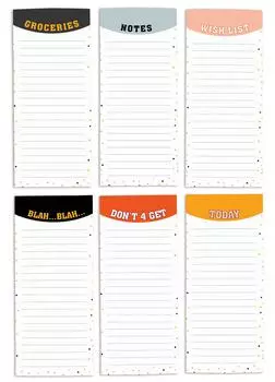 Inkdotpot Pack из 6 забавных магнитных списков для сухого стирания для холодильника, Wipe Clean w NoStain, быстрые заметки Список покупок и продуктов Белая доска для холодильника 8.75x3.8 cm разноцветный