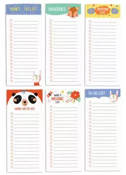 Inkdotpot Pack из 6 забавных магнитных списков для сухого стирания для холодильника, Wipe Clean w NoStain, быстрые заметки Список покупок и продуктов Белая доска для холодильника 8.75x3.8 cm разноцветный