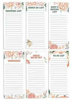 Inkdotpot Pack из 6 забавных магнитных списков для сухого стирания для холодильника, Wipe Clean w NoStain, быстрые заметки Список покупок и продуктов Белая доска для холодильника 8.75x3.8 cm глубоко персикового