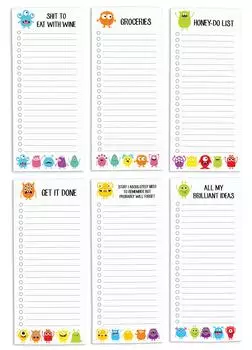 Inkdotpot Pack из 6 забавных магнитных списков для сухого стирания для холодильника, Wipe Clean w NoStain, быстрые заметки Список покупок и продуктов Белая доска для холодильника 8.75x3.8 cm разноцветный