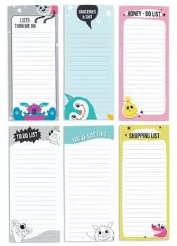 Inkdotpot Pack из 6 забавных магнитных списков для сухого стирания для холодильника, Wipe Clean w NoStain, быстрые заметки Список покупок и продуктов Белая доска для холодильника 8.75x3.8 cm светло-синий