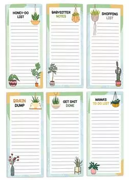 Inkdotpot Pack из 6 забавных магнитных списков для сухого стирания для холодильника, Wipe Clean w NoStain, быстрые заметки Список покупок и продуктов Белая доска для холодильника 8.75x3.8 cm мятный зеленый