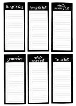 Inkdotpot Pack из 6 забавных магнитных списков для сухого стирания для холодильника, Wipe Clean w NoStain, быстрые заметки Список покупок и продуктов Белая доска для холодильника 8.75x3.8 cm чёрный