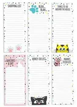 Inkdotpot Pack из 6 забавных магнитных списков для сухого стирания для холодильника, Wipe Clean w NoStain, быстрые заметки Список покупок и продуктов Белая доска для холодильника 8.75x3.8 cm чёрный