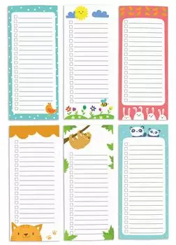 Inkdotpot Pack из 6 забавных магнитных списков для сухого стирания для холодильника, Wipe Clean w NoStain, быстрые заметки Список покупок и продуктов Белая доска для холодильника 8.75x3.8 cm аква голубой