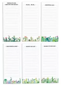 Inkdotpot Pack из 6 забавных магнитных списков для сухого стирания для холодильника, Wipe Clean w NoStain, быстрые заметки Список покупок и продуктов Белая доска для холодильника 8.75x3.8 cm зелёный