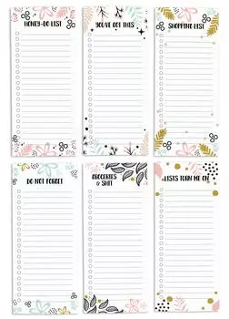 Inkdotpot Pack из 6 забавных магнитных списков для сухого стирания для холодильника, Wipe Clean w NoStain, быстрые заметки Список покупок и продуктов Белая доска для холодильника 8.75x3.8 cm чёрный