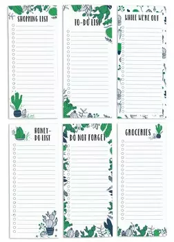 Inkdotpot Pack из 6 забавных магнитных списков для сухого стирания для холодильника, Wipe Clean w NoStain, быстрые заметки Список покупок и продуктов Белая доска для холодильника 8.75x3.8 cm зелёный