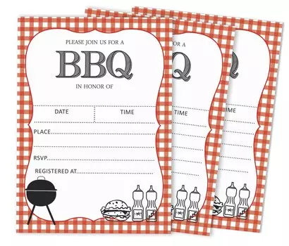 Inkdotpot Pack Of 30 Baby Shower Invites, BBQ Party Invitations, Fill In Blank Invitations With Envelopes 5 x 7 inches 5 x 7 Inches чёрный