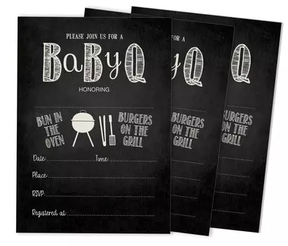 Inkdotpot Pack Of 30 Baby Shower Invites, Bun In Th Oven BBQ Party Invitations, Fill In Blank Invitations With Envelopes 5 x 7 inches 5 x 7 Inches чёрный