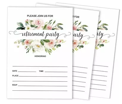 Inkdotpot Pack Of 30, Join Us Invitations With Envelopes, Retirement Party Celebration Floral Invite Cards Fill-In Style Party Supplies 5 X 7 Inches 5 x 7 Inches чёрный