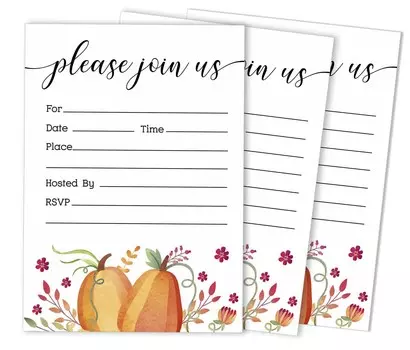 Inkdotpot Pack Of 30, Please Join Us Invitations With Envelopes, Autumn Pumpkin Watercolor Invites for Your Wedding, Bridal Shower 5 x 7 Inches чёрный