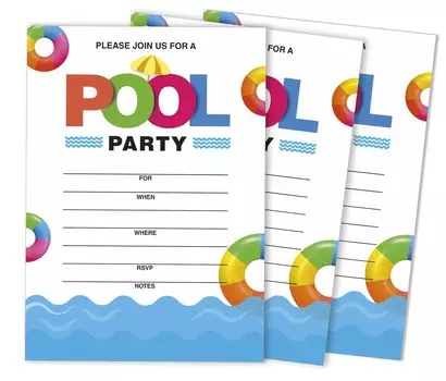 Inkdotpot Pack Of 30 Pool Party Invitations, Birthday Party Invites With Envelopes, Kids/Adult Pool Party Fill-In Style 5 x 7 inches 5 x 7 Inches чёрный