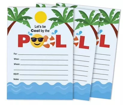 Inkdotpot Pack Of 30 Pool Party Invitations, Birthday Party Invites With Envelopes, Kids/Adult Pool Party Fill-In Style 5 x 7 inches 5 x 7 Inches чёрный