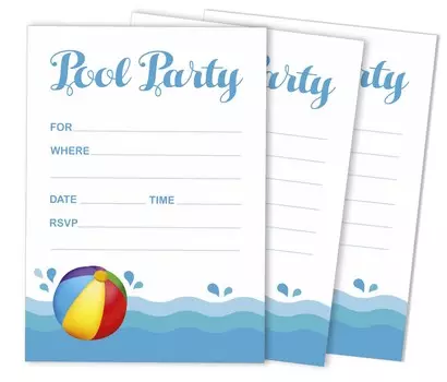 Inkdotpot Pack Of 30 Pool Party Invitations, Kids Birthday Party Invites With Envelopes, Kids Pool Party Fill-In Style 5 x 7 inches 5 x 7 Inches чёрный