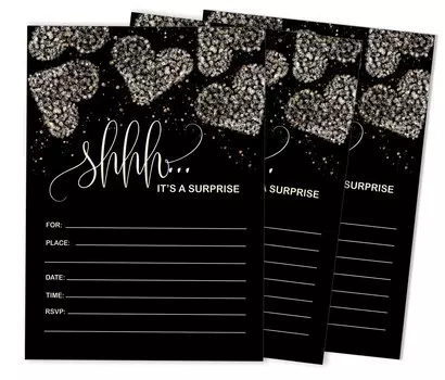Inkdotpot Pack Of 30 Surprise Party Birthday Invitations With Envelopes, Black Retirement Party, Bridal Shower, Baby Shower Fill In Style Invites 5 x 7 Inches чёрный