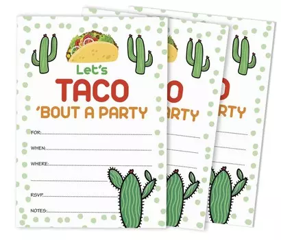 Inkdotpot Pack Of 30 Taco Bout Party Invites, Fiesta Party Invitations, Fill In Blank Invites With Envelopes 5 x 7 Inches чёрный