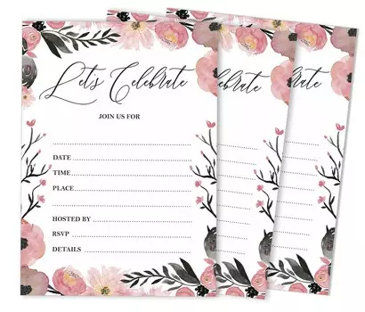 Inkdotpot Pack Of 30, You re Invited Invitations With Envelopes, Blush Floral Invites for Your Wedding, Bridal Shower, Baby Showe 5 x 7 Inches чёрный