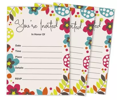 Inkdotpot Pack Of 30, You re Invited Invitations With Envelopes, Floral Invites for Your Wedding, Bridal Shower, Baby Shower, Birthday Invites 5 x 7 Inches чёрный