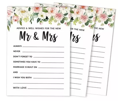 Inkdotpot Pack of 50 Floral Advice Cards, Wishes for The Bride and Groom, Mr and Mrs Wedding Guest Game Activity 5x7 inches 5 x 7 Inches чёрный