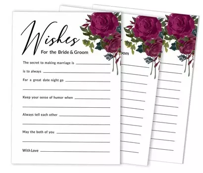 Inkdotpot Pack of 50 Floral Burgundy Advice Cards, Wishes for The Bride and Groom, Mr and Mrs Wedding Guest Game Activity 5x7 inches 5 x 7 Inches чёрный