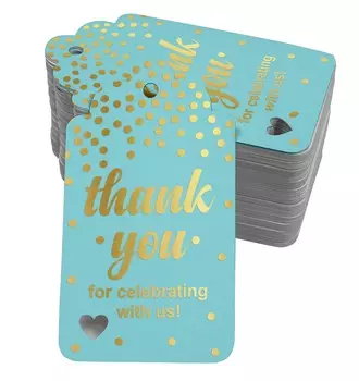 Inkdotpot Пакет из 100 благодарностей за то, что отпраздновали с нами свадебный душ-Baby Shower 50 Gold Foil Tags аква голубой