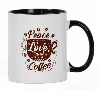 Inkdotpot Peace Love And Coffee Забавная новинка 11 унций Кружки для кофе Любитель кофе Подарок для друзей Best Friend 11oz чёрный