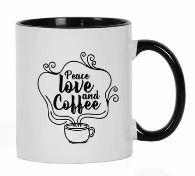 Inkdotpot Peace Love And Coffee Забавная новинка 11 унций керамические кофейные кружки подарок для друзей лучший друг кофеман 11oz чёрный