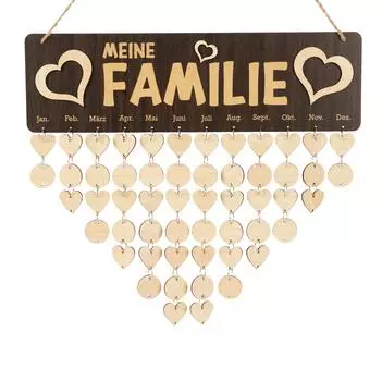 Inkdotpot Perpetual Wall Calendar Wood, даты, которые нужно помнить, настенный календарь на день рождения - декоративная табличка для отслеживания дня рождения 16x4.7 коричневый