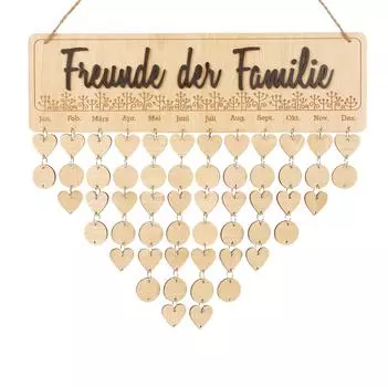 Inkdotpot Perpetual Wall Calendar Wooden, Dates To Wall Hanging Birthday Calendar-Decorative Birthday Tracker Табличка 16x4.7 коричневый