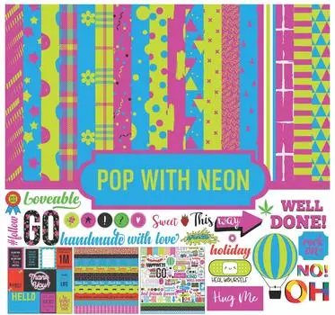 Inkdotpot Pop With Neon Collection Двусторонний набор бумаги для скрапбукинга Карточки 12 x 12 дюймов - 16 страниц 12 x12