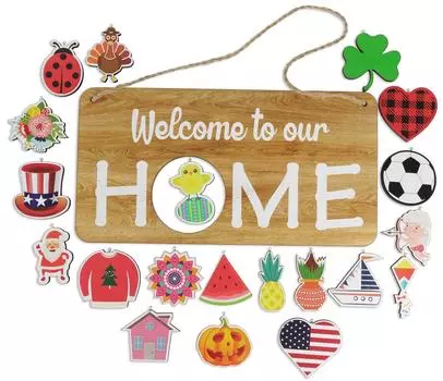 Inkdotpot Приветственный знак Украшения для входной двери Подвесные деревенские деревянные сезонные праздничные украшения Подарок на новосельеНастенный подвес 16,5 дюймов