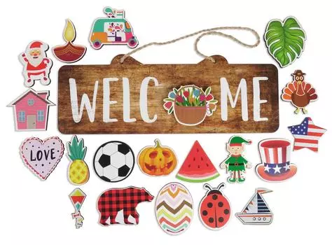 Inkdotpot Приветственный знак Украшения для входной двери Подвесные деревенские деревянные сезонные праздничные украшения Подарок на новосельеНастенный подвес 17 дюймов