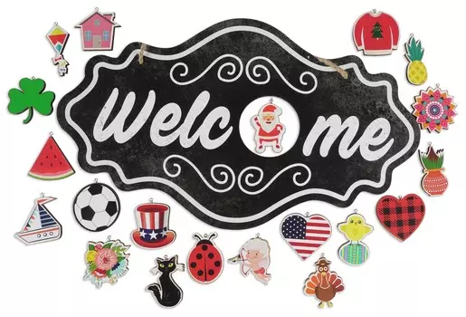 Inkdotpot Приветственный знак Украшения для входной двери Подвесные деревенские деревянные сезонные праздничные украшения Подарок на новосельеНастенный подвес 17 дюймов