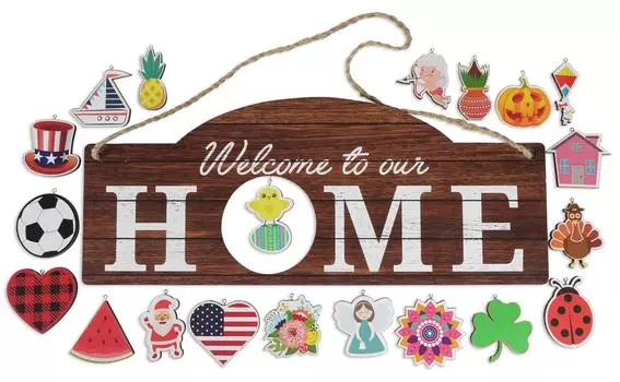 Inkdotpot Приветственный знак Украшения для входной двери Подвесные деревенские деревянные сезонные праздничные украшения Подарок на новосельеНастенный подвес 18 дюймов