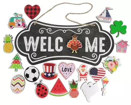 Inkdotpot Приветственный знак Украшения для входной двери Подвесные деревенские деревянные сезонные праздничные украшения Подарок на новосельеНастенный подвес 18 дюймов